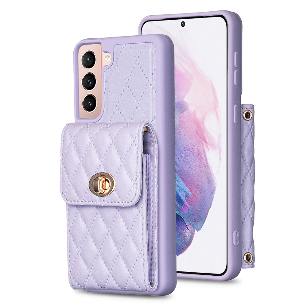 BF20 For Samsung Galaxy S21 4G / 5G PU Leather Coated TPU Case Phone Cover with Card Holder and Strap
