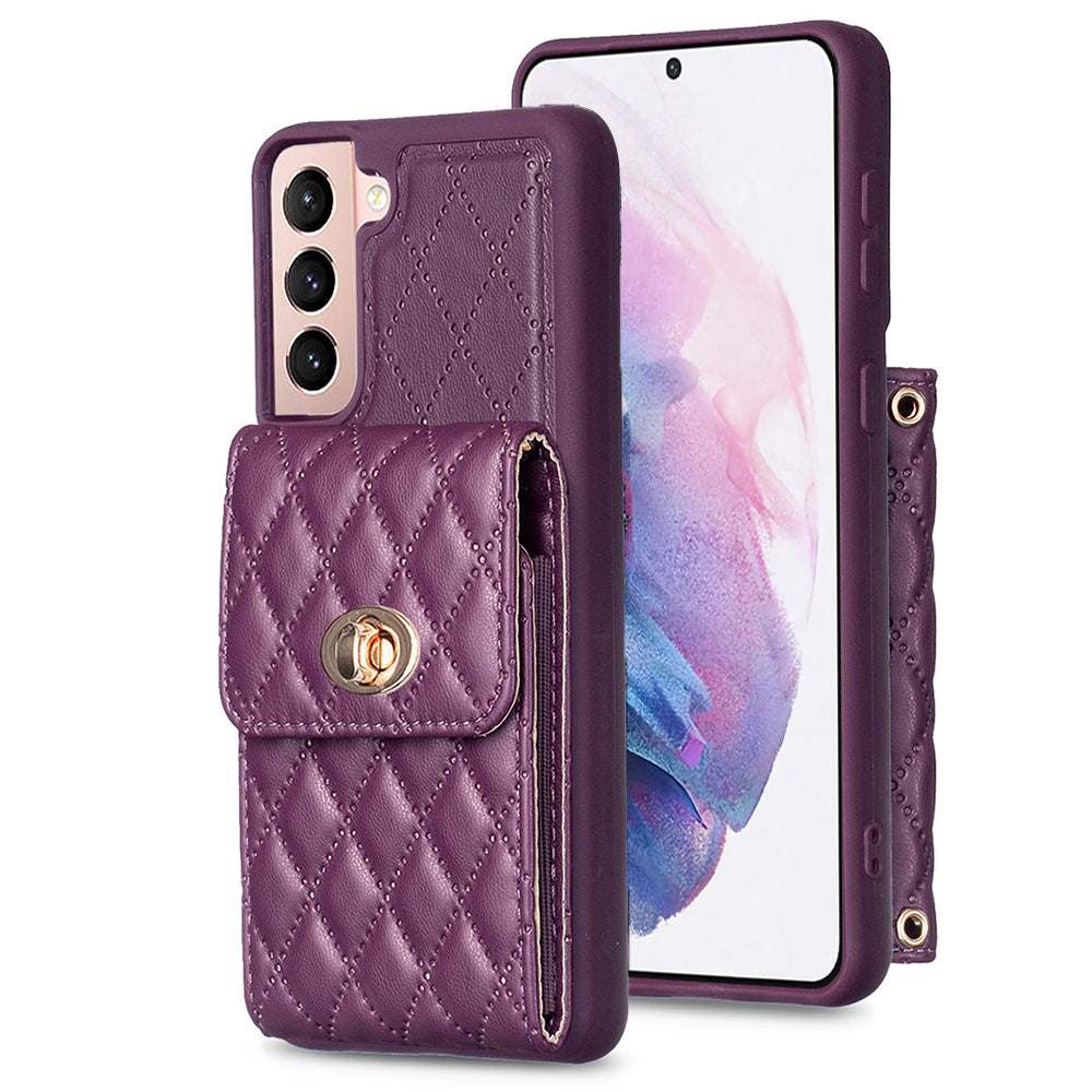 BF20 For Samsung Galaxy S21 4G / 5G PU Leather Coated TPU Case Phone Cover with Card Holder and Strap