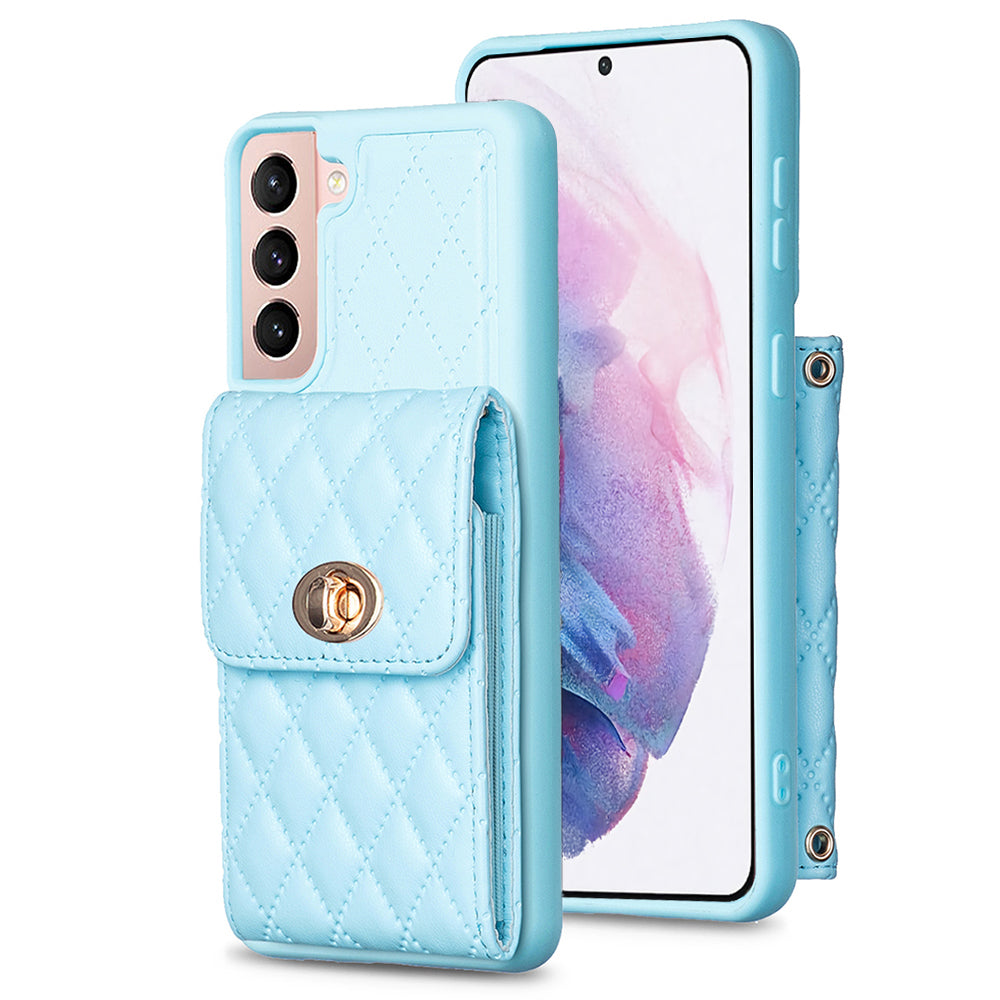 BF20 For Samsung Galaxy S21 4G / 5G PU Leather Coated TPU Case Phone Cover with Card Holder and Strap