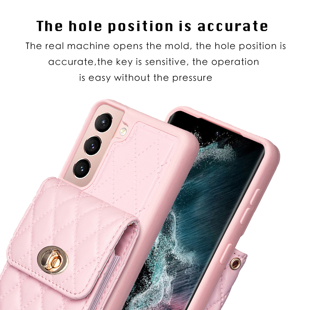 BF20 Phone Cover for Samsung Galaxy S21 FE 5G PU Leather Coated TPU Case with Card Holder and Strap