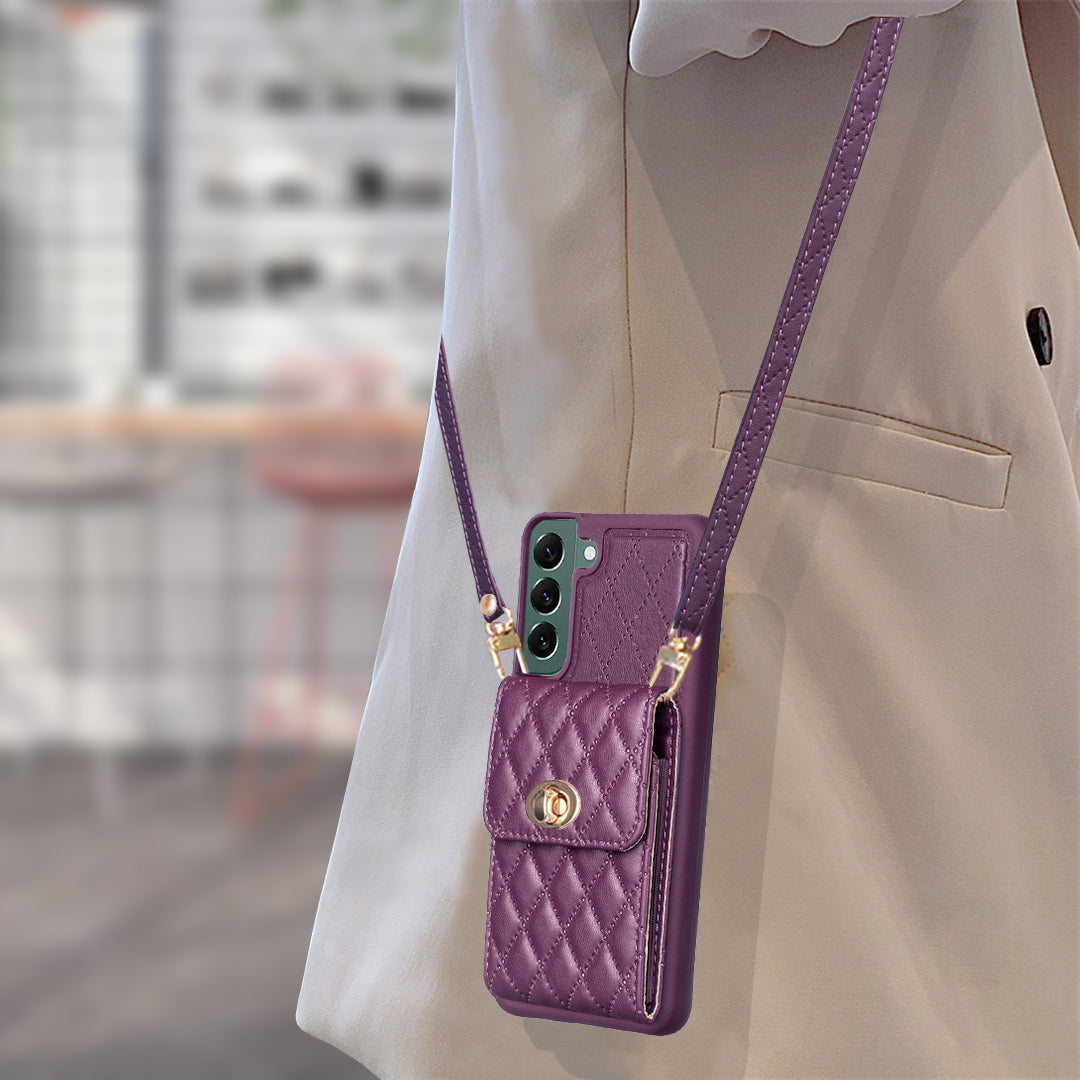 BF20 Anti-drop Phone Cover for Samsung Galaxy S22 5G PU Leather Coated TPU Case with Card Holder and Strap