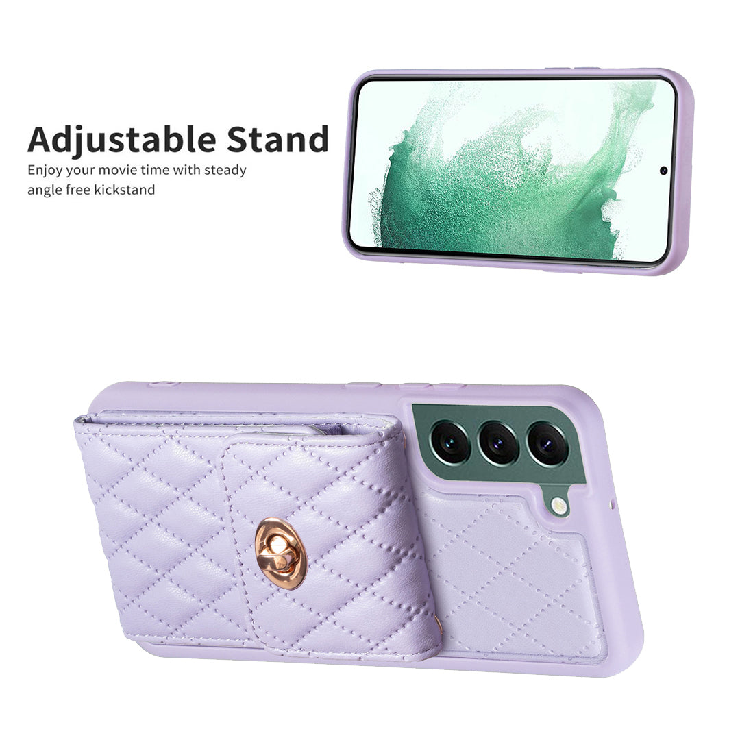 BF20 Anti-drop Phone Cover for Samsung Galaxy S22 5G PU Leather Coated TPU Case with Card Holder and Strap