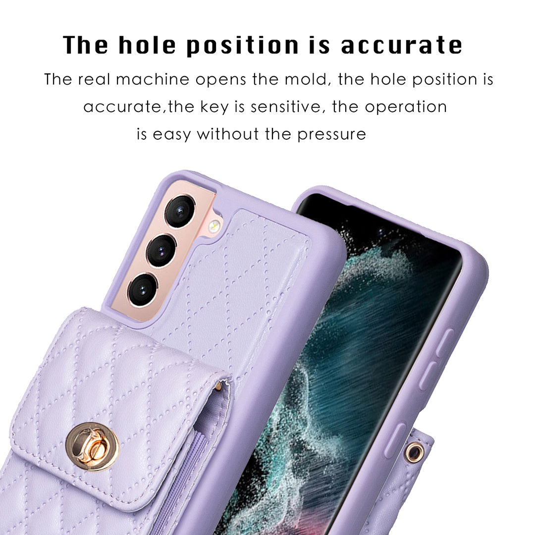 BF20 Card Holder Phone Cover for Samsung Galaxy S21 5G PU Leather Coated TPU Case with Strap