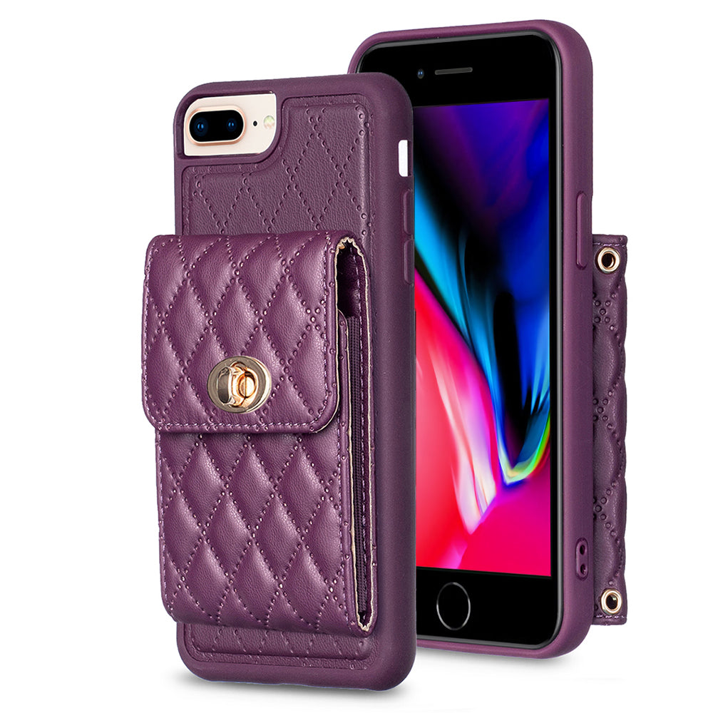 BF20 Card Holder Anti-drop Cover for iPhone 6 Plus/7 Plus/8 Plus/6s Plus 5.5 inch PU Leather Coated TPU Case with Strap