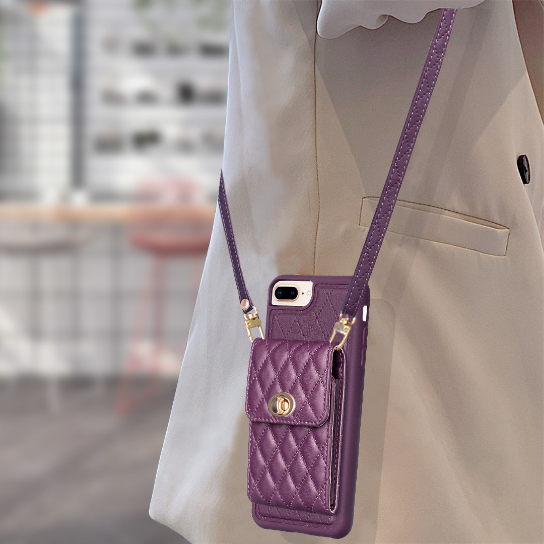 BF20 Card Holder Anti-drop Cover for iPhone 6 Plus/7 Plus/8 Plus/6s Plus 5.5 inch PU Leather Coated TPU Case with Strap