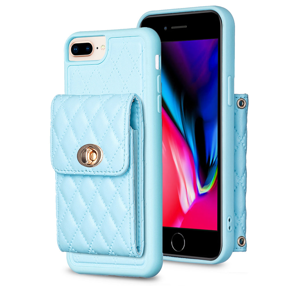 BF20 Card Holder Anti-drop Cover for iPhone 6 Plus/7 Plus/8 Plus/6s Plus 5.5 inch PU Leather Coated TPU Case with Strap