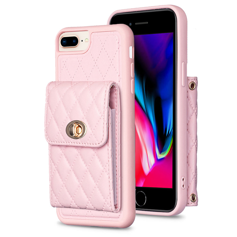 BF20 Card Holder Anti-drop Cover for iPhone 6 Plus/7 Plus/8 Plus/6s Plus 5.5 inch PU Leather Coated TPU Case with Strap