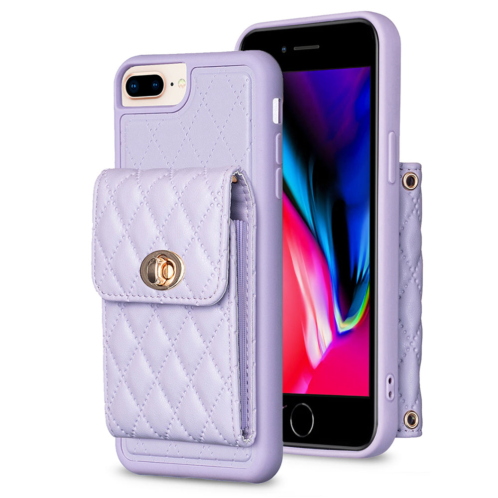BF20 Card Holder Anti-drop Cover for iPhone 6 Plus/7 Plus/8 Plus/6s Plus 5.5 inch PU Leather Coated TPU Case with Strap