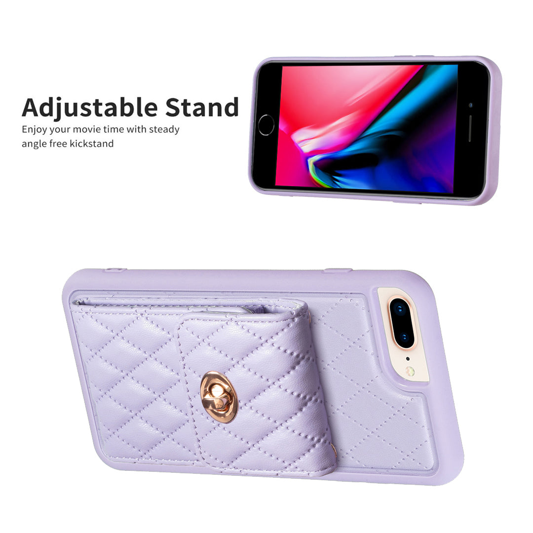 BF20 Card Holder Anti-drop Cover for iPhone 6 Plus/7 Plus/8 Plus/6s Plus 5.5 inch PU Leather Coated TPU Case with Strap