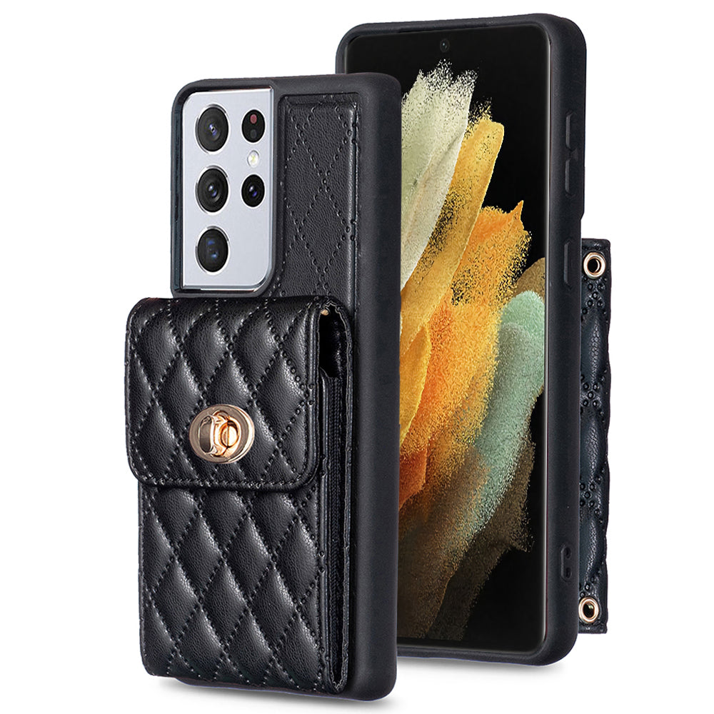 BF20 for Samsung Galaxy S21 Ultra 5G PU Leather Coated TPU Phone Cover Card Holder Shockproof Case