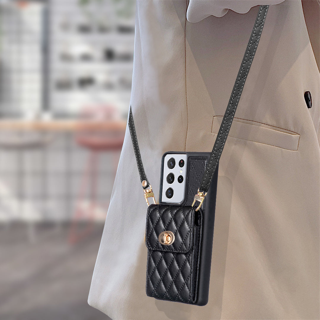 BF20 for Samsung Galaxy S21 Ultra 5G PU Leather Coated TPU Phone Cover Card Holder Shockproof Case