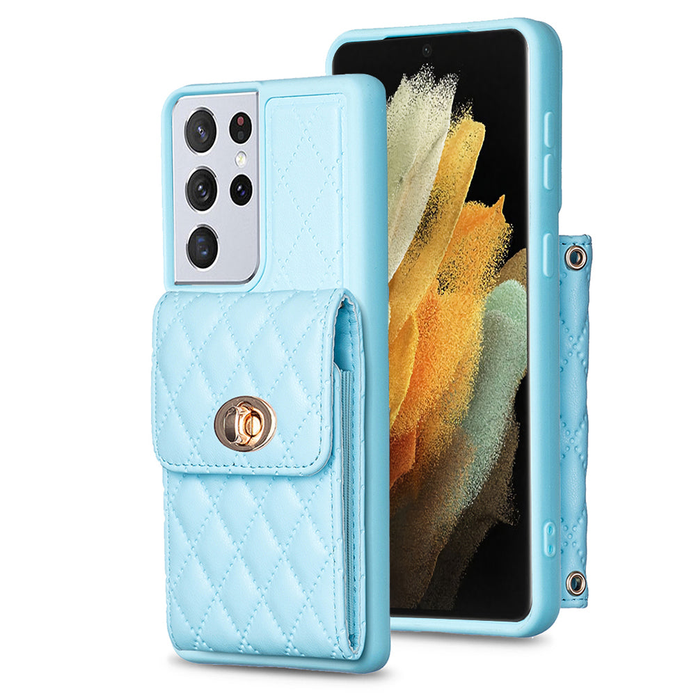 BF20 for Samsung Galaxy S21 Ultra 5G PU Leather Coated TPU Phone Cover Card Holder Shockproof Case