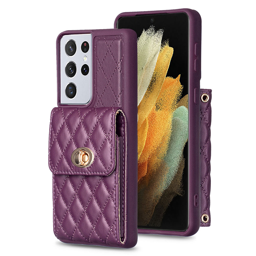 BF20 for Samsung Galaxy S21 Ultra 5G PU Leather Coated TPU Phone Cover Card Holder Shockproof Case