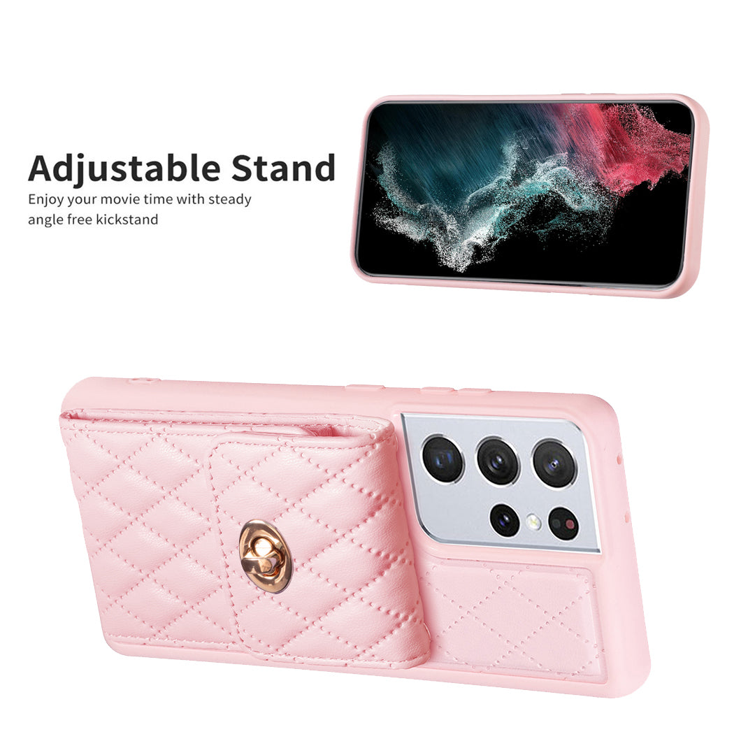 BF20 for Samsung Galaxy S21 Ultra 5G PU Leather Coated TPU Phone Cover Card Holder Shockproof Case