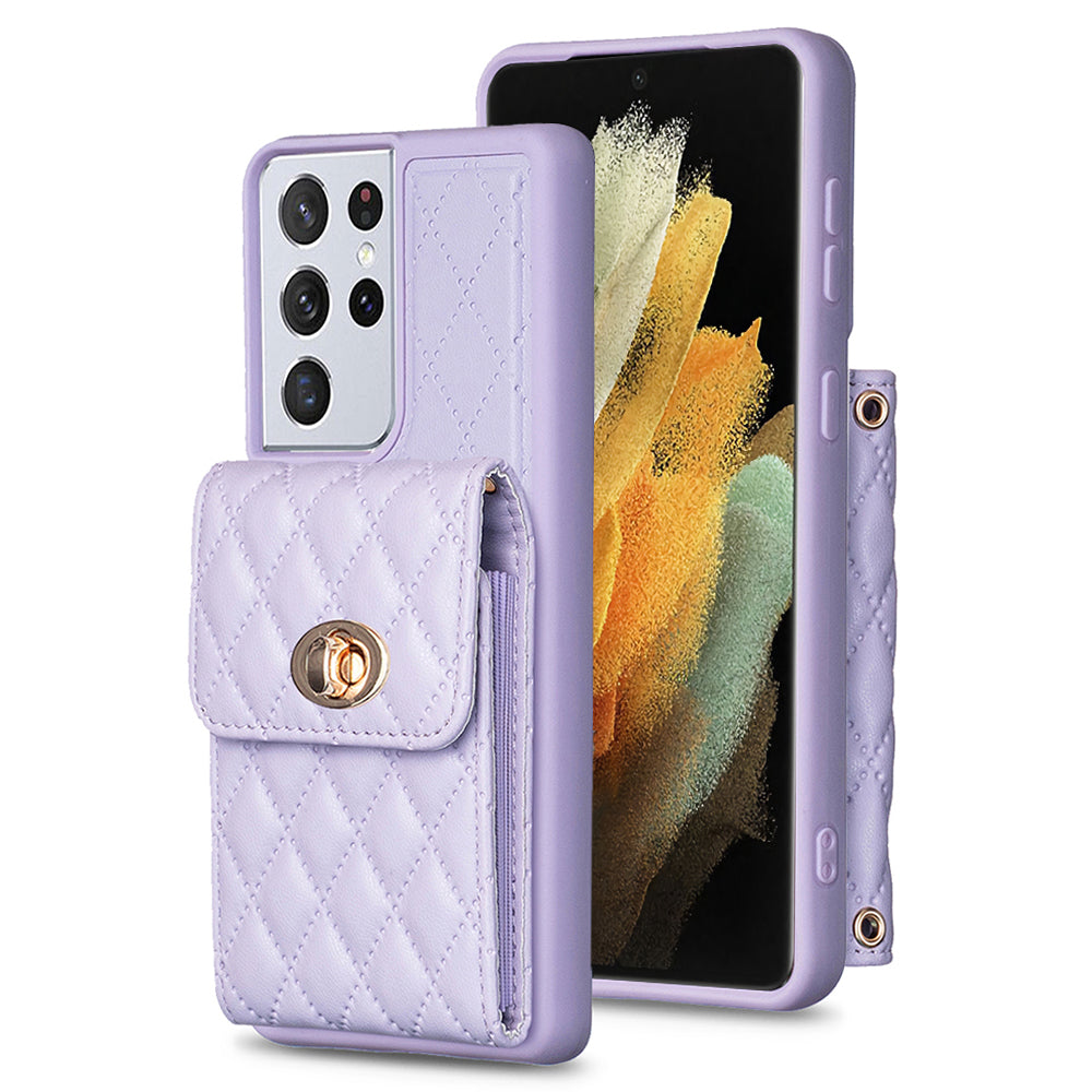 BF20 for Samsung Galaxy S21 Ultra 5G PU Leather Coated TPU Phone Cover Card Holder Shockproof Case
