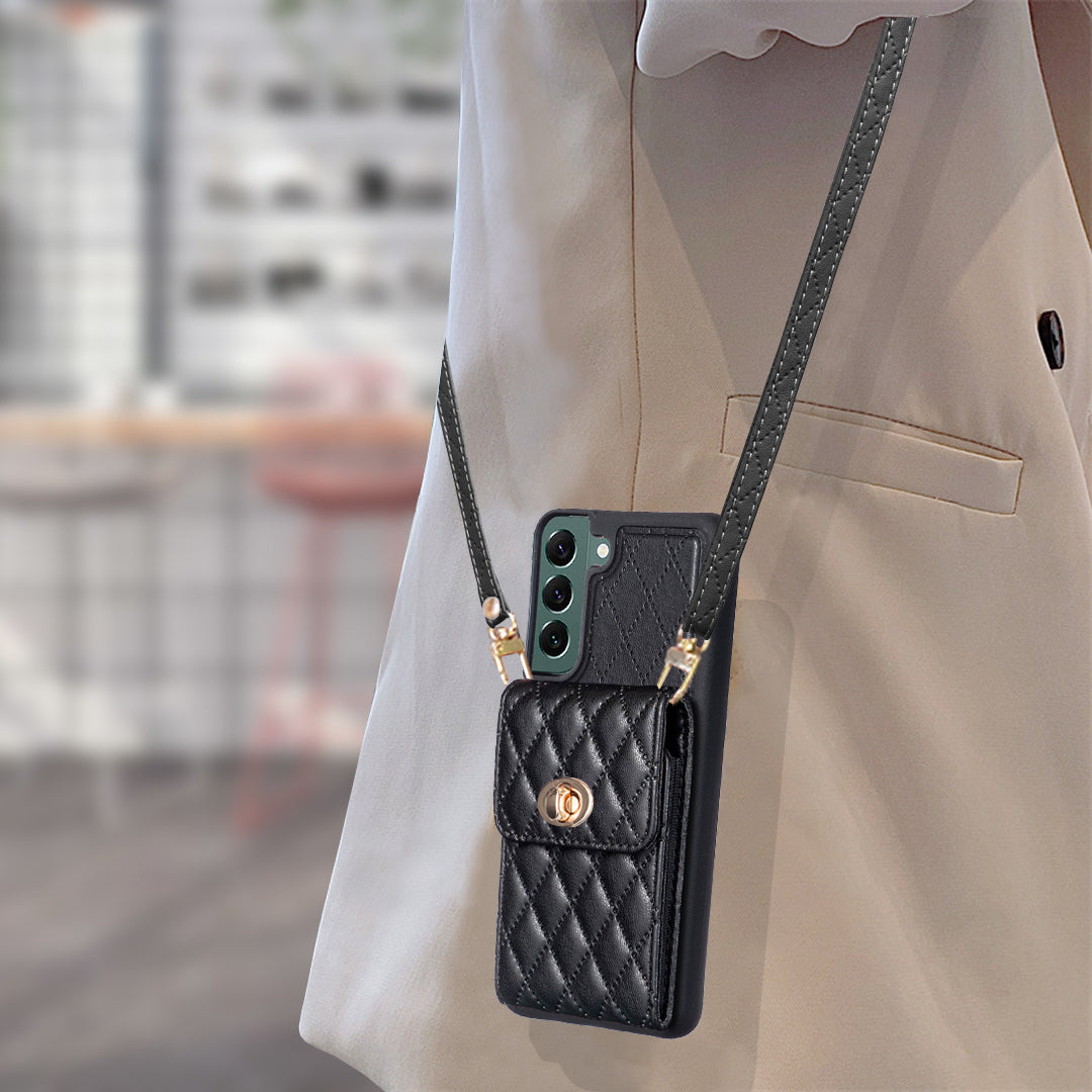 BF20 for Samsung Galaxy S22 5G Card Holder Shockproof Case PU Leather Coated TPU Phone Cover