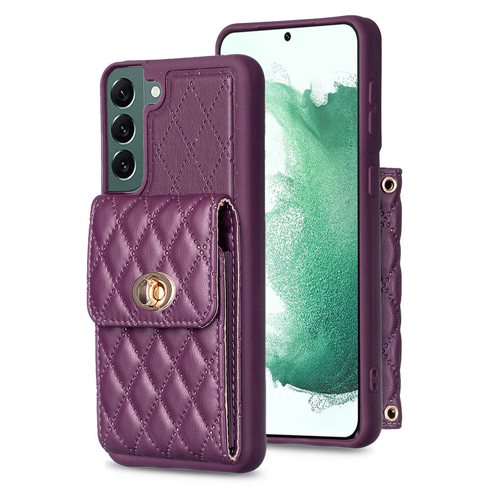 BF20 for Samsung Galaxy S22 5G Card Holder Shockproof Case PU Leather Coated TPU Phone Cover