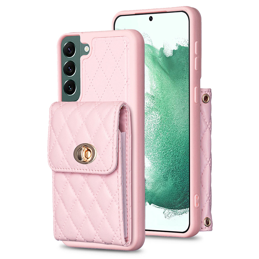 BF20 for Samsung Galaxy S22 5G Card Holder Shockproof Case PU Leather Coated TPU Phone Cover