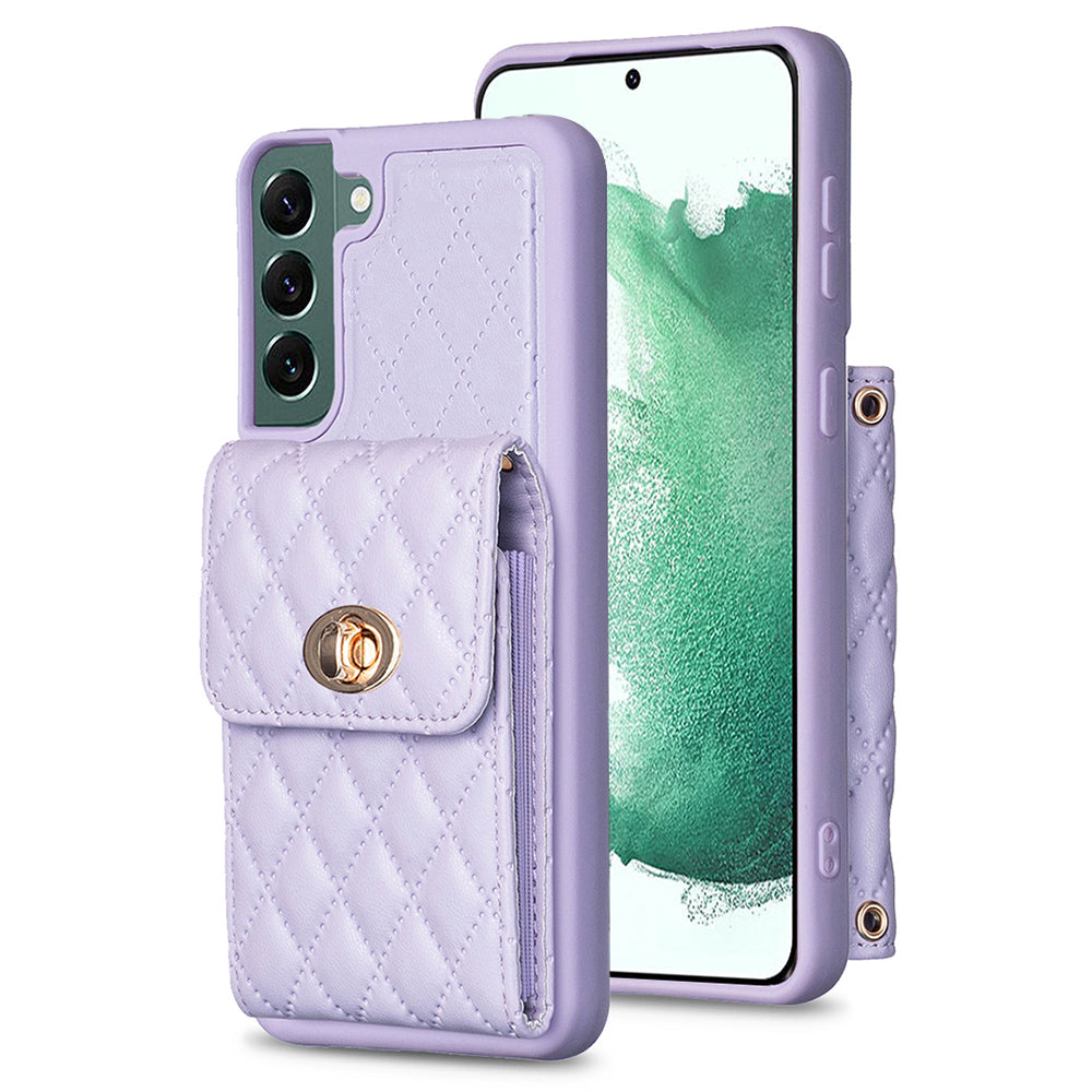 BF20 for Samsung Galaxy S22 5G Card Holder Shockproof Case PU Leather Coated TPU Phone Cover