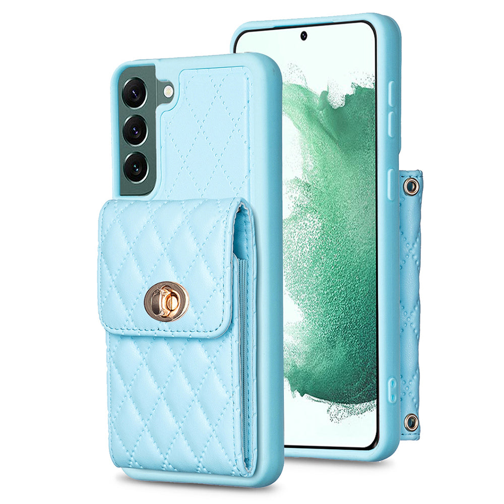 BF20 for Samsung Galaxy S22 5G Card Holder Shockproof Case PU Leather Coated TPU Phone Cover