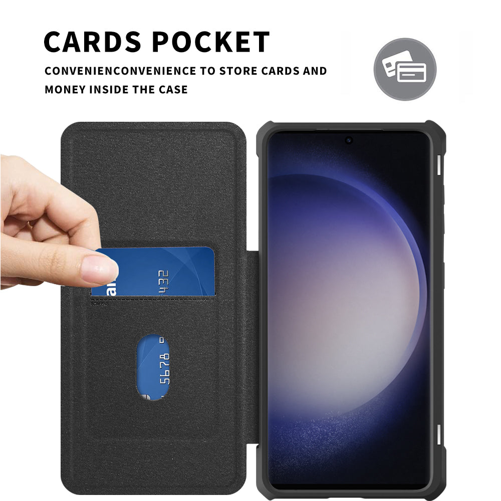 For Samsung Galaxy S23 Card Holder Phone Case PU Leather TPU PC Phone Stand Cover
