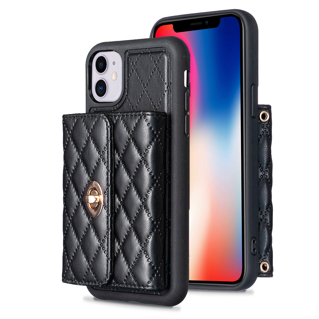 BF21 For iPhone 11 6.1 inch Phone Case PU Leather TPU Kickstand Card Holder Cover with Shoulder Strap