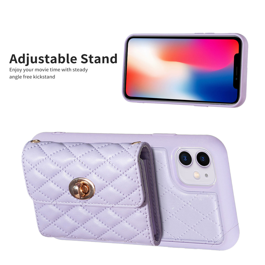 BF21 For iPhone 11 6.1 inch Phone Case PU Leather TPU Kickstand Card Holder Cover with Shoulder Strap