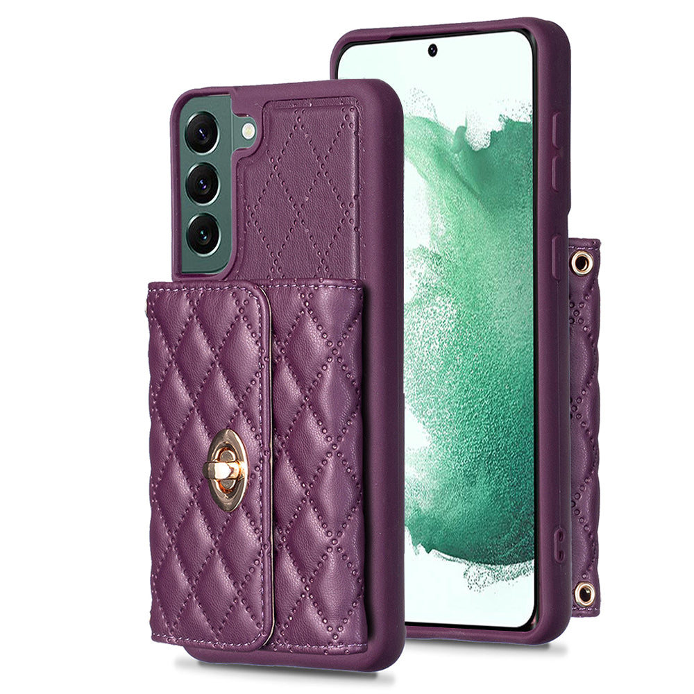 BF21 Kickstand Phone Case for Samsung Galaxy S22 5G Card Holder Leather TPU Back Cover