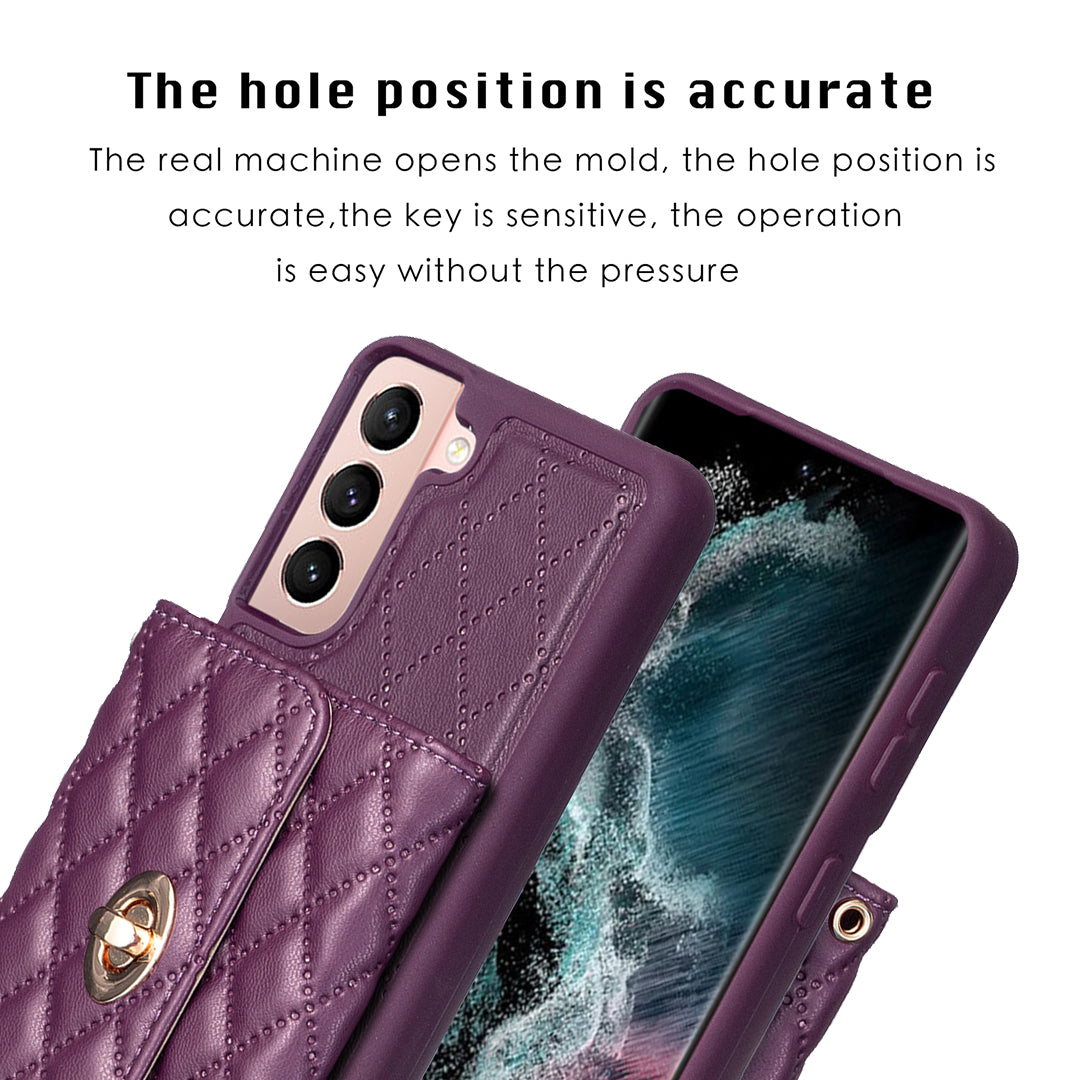 BF21-Style For Samsung Galaxy S21 5G PU Leather TPU Phone Case Card Bag Kickstand Anti-drop Cover with Shoulder Strap