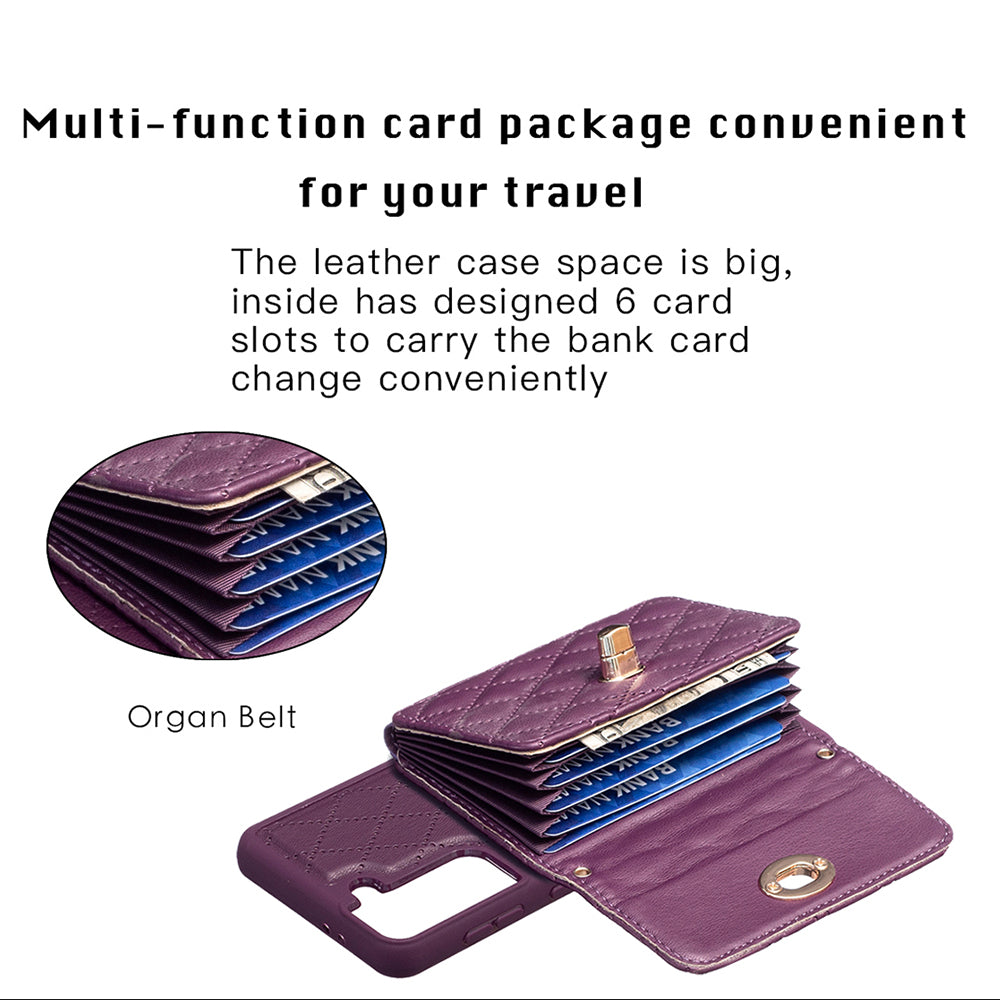 BF21-Style For Samsung Galaxy S21 5G / 4G Card Bag Kickstand Back Cover PU Leather TPU Phone Case with Long Strap