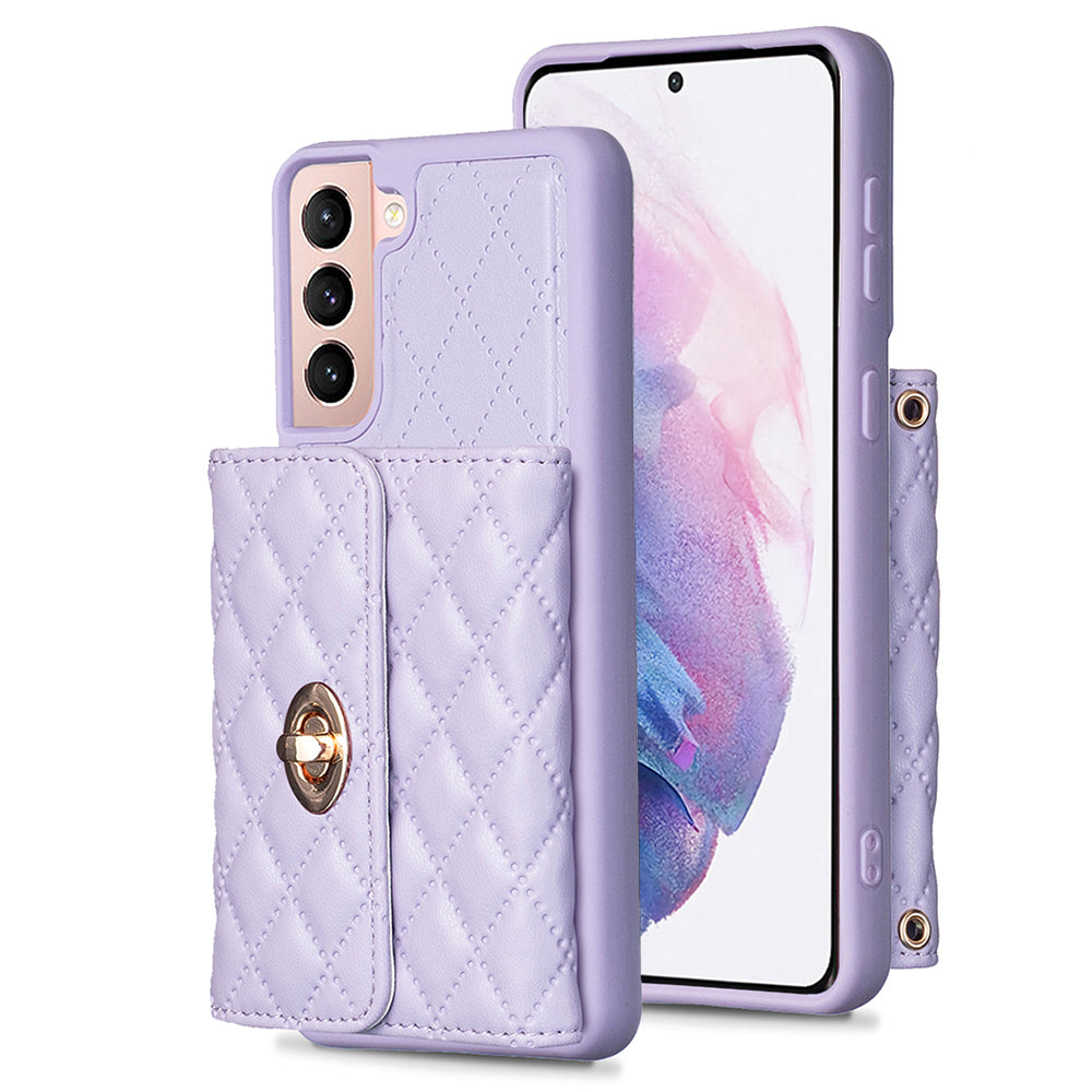 BF21-Style For Samsung Galaxy S21 5G / 4G Card Bag Kickstand Back Cover PU Leather TPU Phone Case with Long Strap