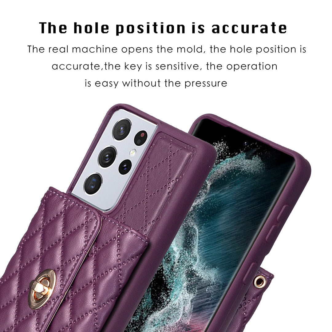 BF21-Style For Samsung Galaxy S21 Ultra 5G PU Leather TPU Phone Protective Case Card Holder Kickstand Cover with Shoulder Strap