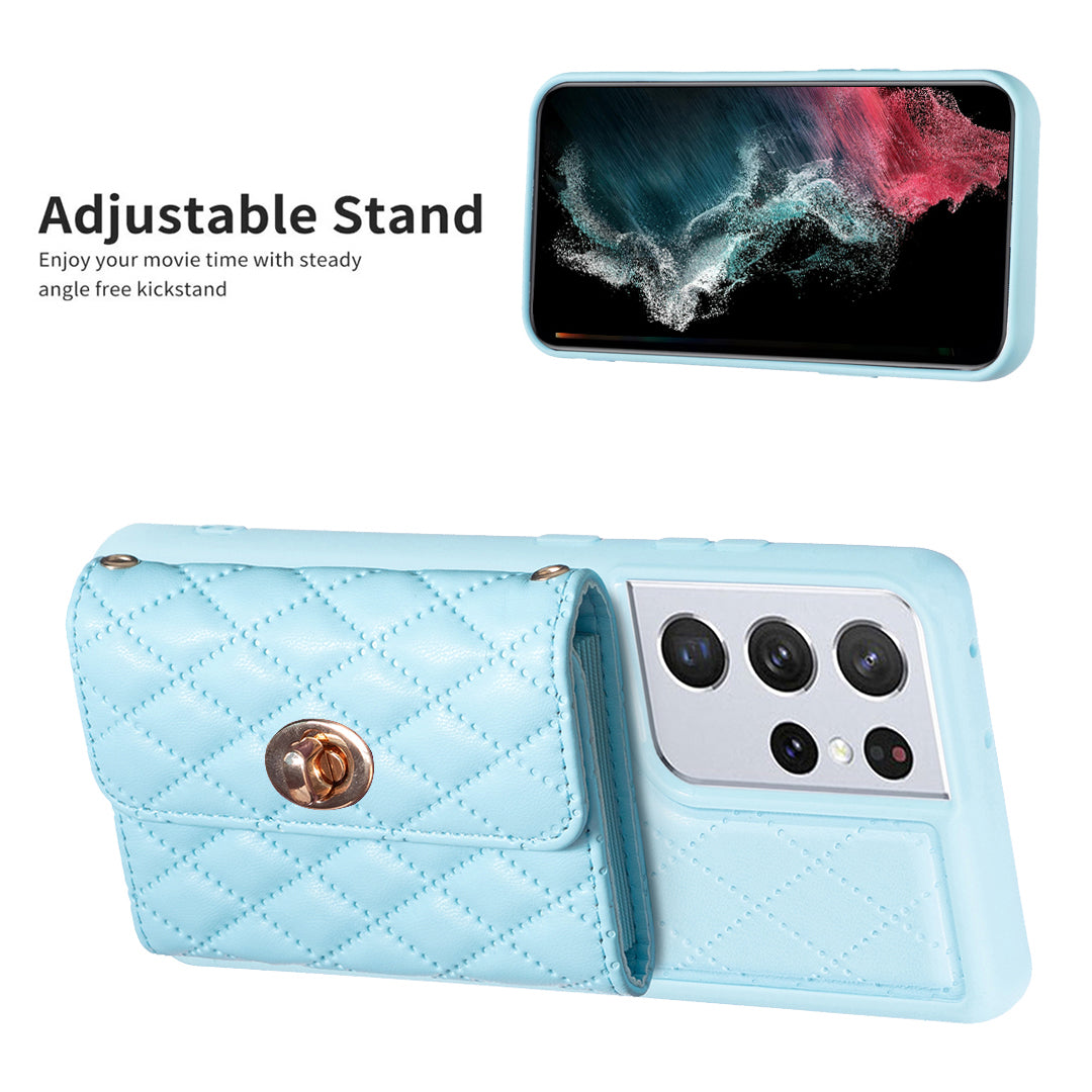 BF21-Style For Samsung Galaxy S21 Ultra 5G PU Leather TPU Phone Protective Case Card Holder Kickstand Cover with Shoulder Strap