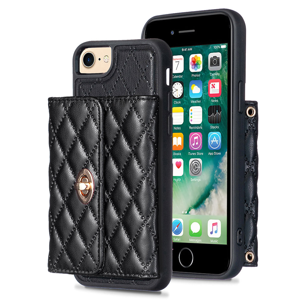 BF21-Style For iPhone 6/6s/7/8 4.7 inch Phone Protective Case Long Strap PU Leather TPU Cover with Card Bag Kickstand