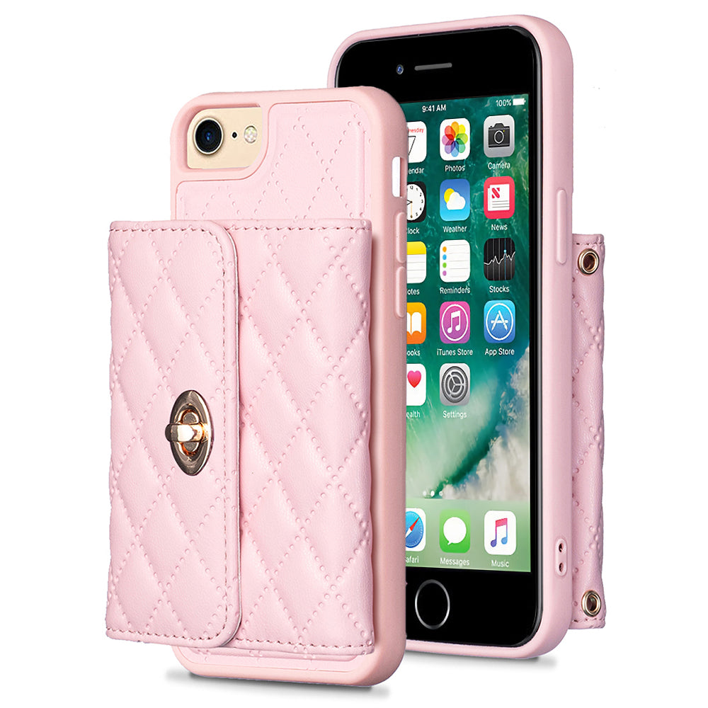 BF21-Style For iPhone 6/6s/7/8 4.7 inch Phone Protective Case Long Strap PU Leather TPU Cover with Card Bag Kickstand