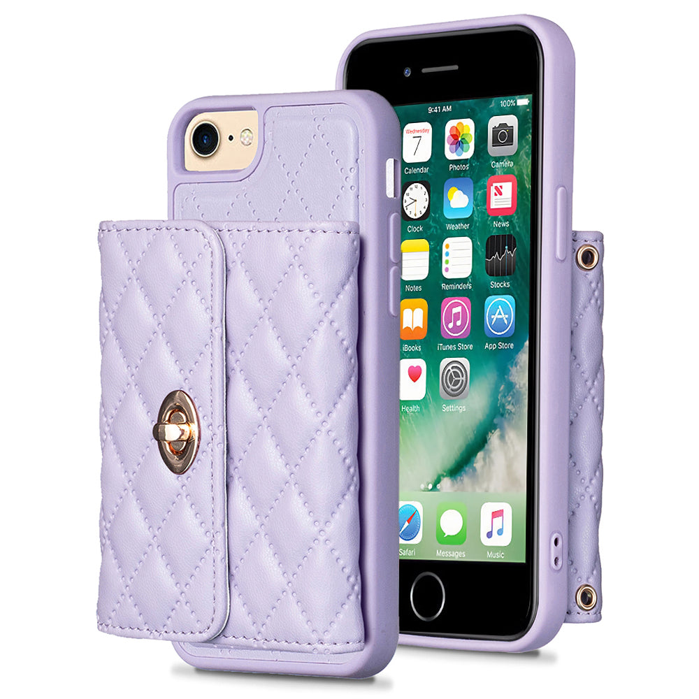 BF21-Style For iPhone 6/6s/7/8 4.7 inch Phone Protective Case Long Strap PU Leather TPU Cover with Card Bag Kickstand