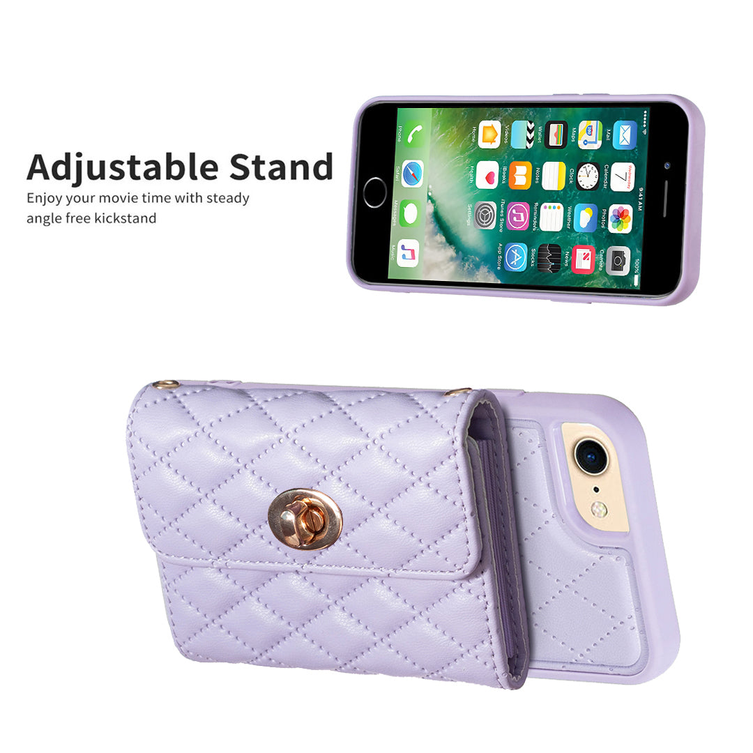 BF21-Style For iPhone 6/6s/7/8 4.7 inch Phone Protective Case Long Strap PU Leather TPU Cover with Card Bag Kickstand