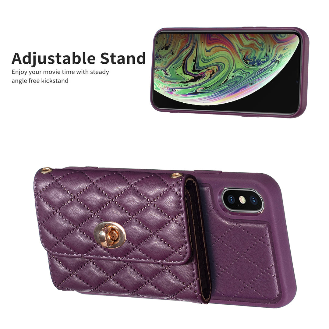 BF21 Kickstand Shell for iPhone XS Max 6.5 inch PU Leather TPU Card Holder Phone Case with Shoulder Strap