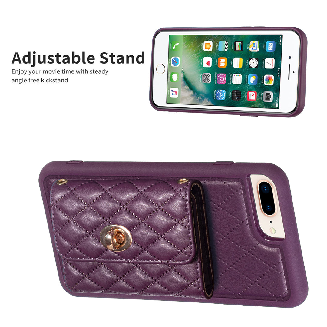 BF21-Styl pro iPhone 6 Plus/6s Plus/7 Plus/8 Plus 5,5palcové ochranné pouzdro s dlouhým popruhem PU kožený TPU kryt telefonu se stojánkem na karty 
