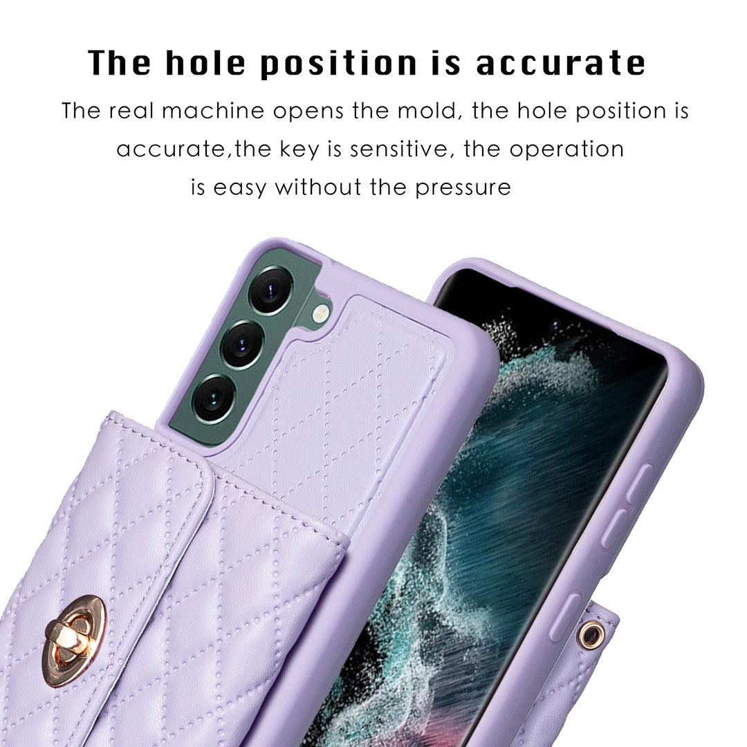 BF21-Style For Samsung Galaxy S22 5G Shockproof Phone Case Card Holder Kickstand PU Leather TPU Cover with Long Strap