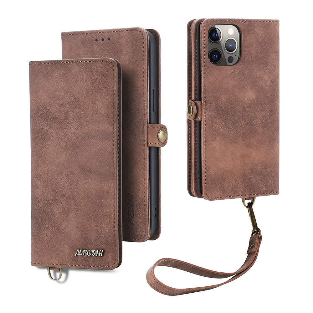 MEGSHI 021 Series For iPhone 12 Pro Max 6.7 inch PU Leather Phone Stand Cover Magnetic Detachable Wallet Protective Case