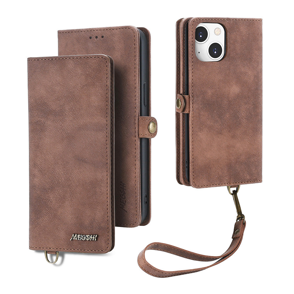 MEGSHI 021-serien til iPhone 14 Plus PU-læderstativ Telefoncover Magnetisk aftagelig tegnebog Drop-sikker telefoncover