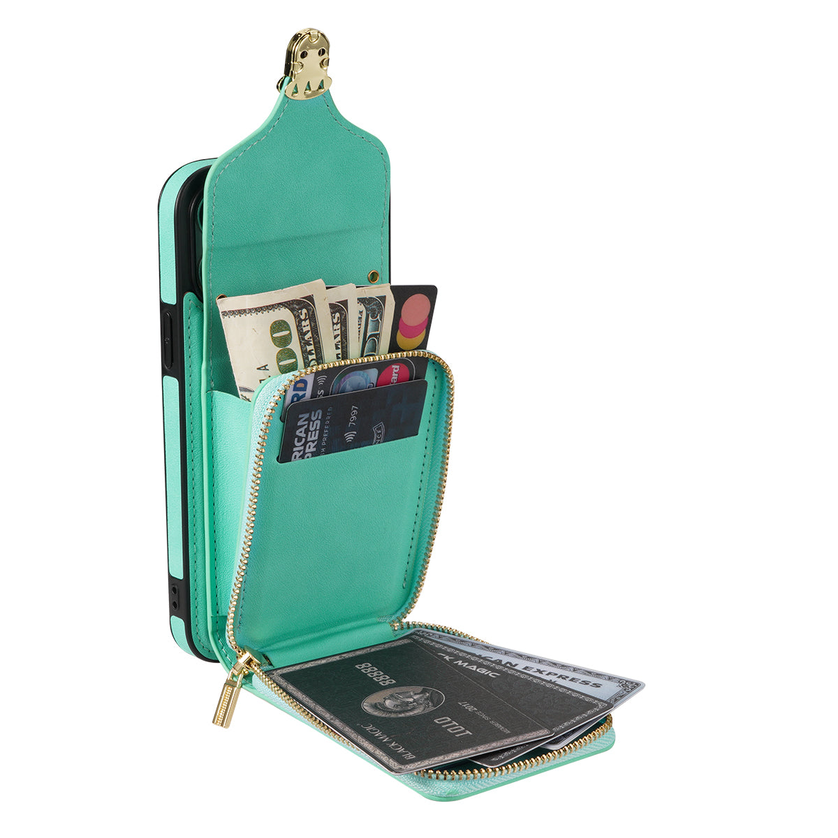 For iPhone 12 Pro Max 6.7 inch Leather Coated TPU Kickstand Case Zipper Card Holder Pouch Phone Cover