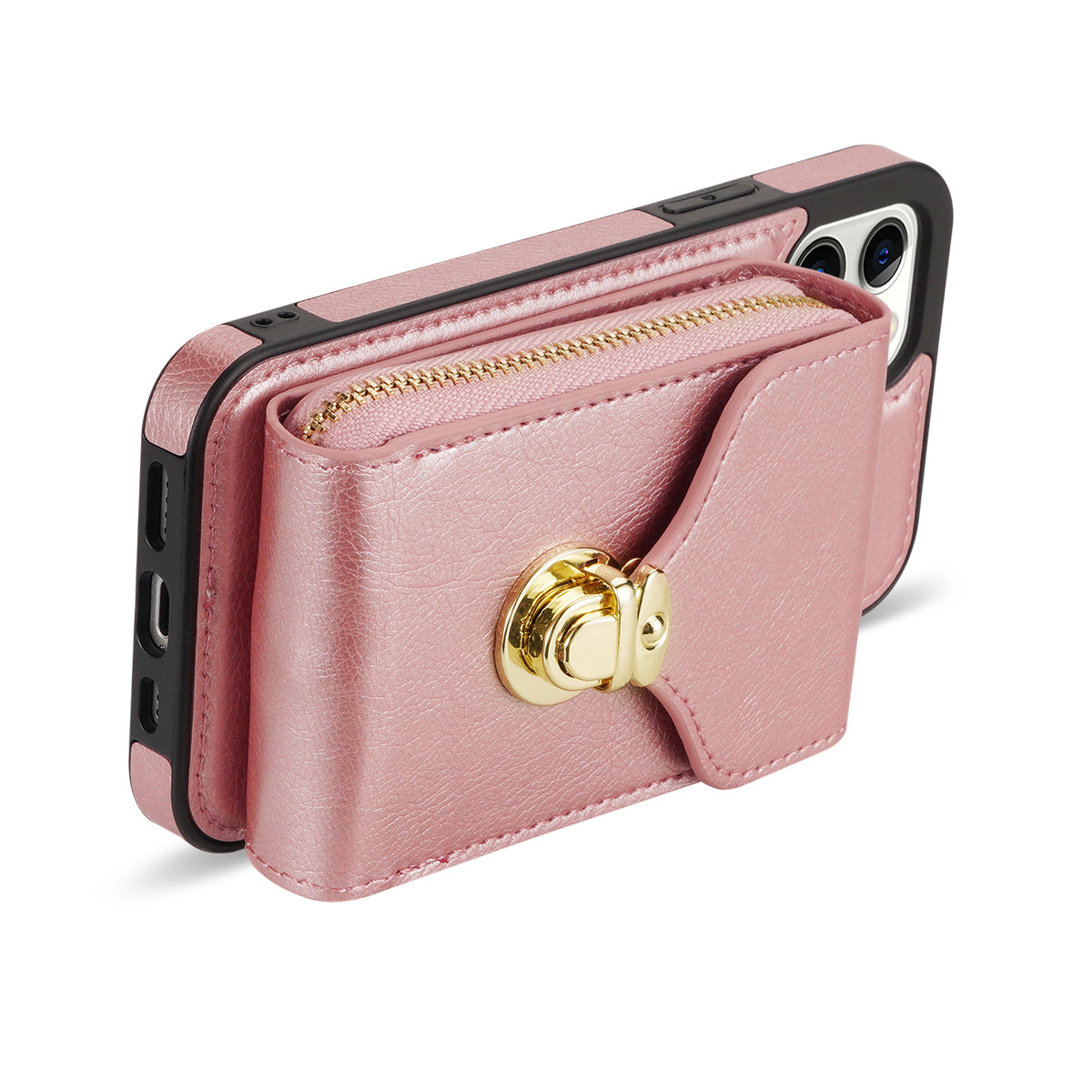Zipper Phone Cover for iPhone 12/12 Pro 6.1 inch PU Leather Coated TPU Card Holder Kickstand Case
