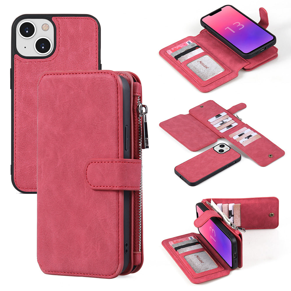 MEGSHI 007 Series TPU PC Cover for iPhone 13 mini Case 2-in-1 Detachable PU Leather Wallet Phone Case