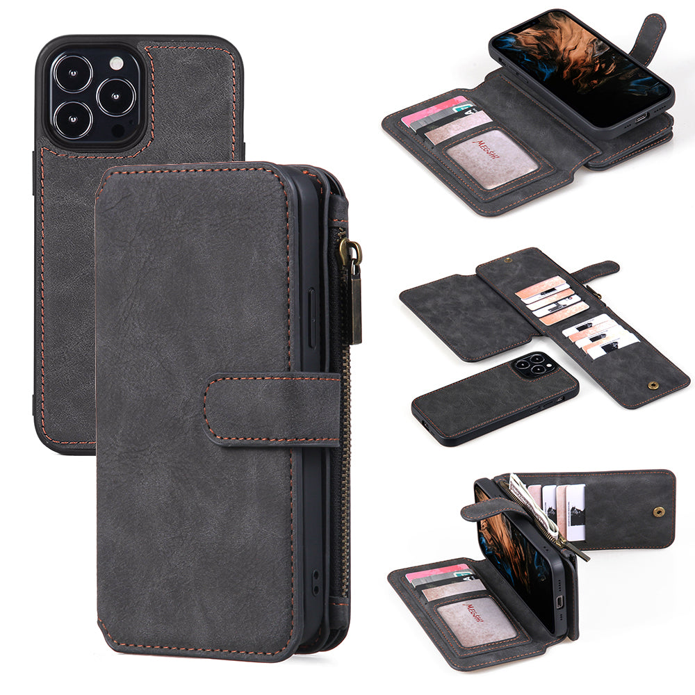 MEGSHI 007 Series TPU PC Case for iPhone 13 Pro 6.1 inch Detachable Leather Cover Wallet Phone Shell