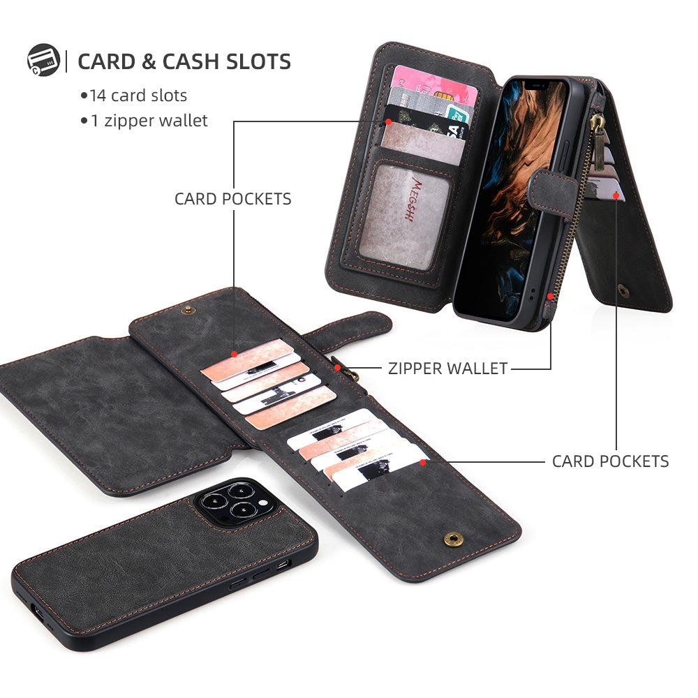 MEGSHI 007 Series TPU PC Case for iPhone 13 Pro 6.1 inch Detachable Leather Cover Wallet Phone Shell