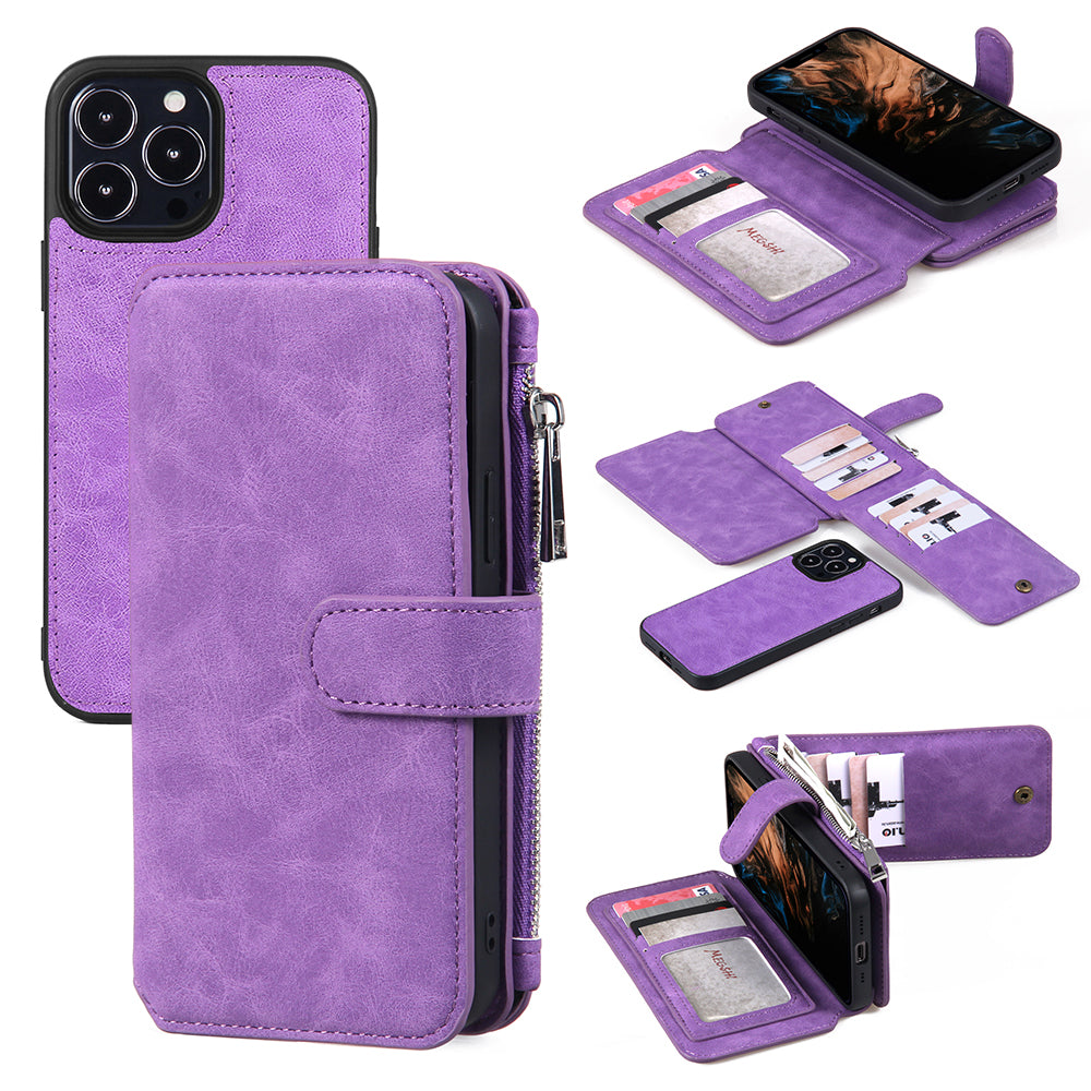 MEGSHI 007 Series TPU PC Case for iPhone 13 Pro 6.1 inch Detachable Leather Cover Wallet Phone Shell