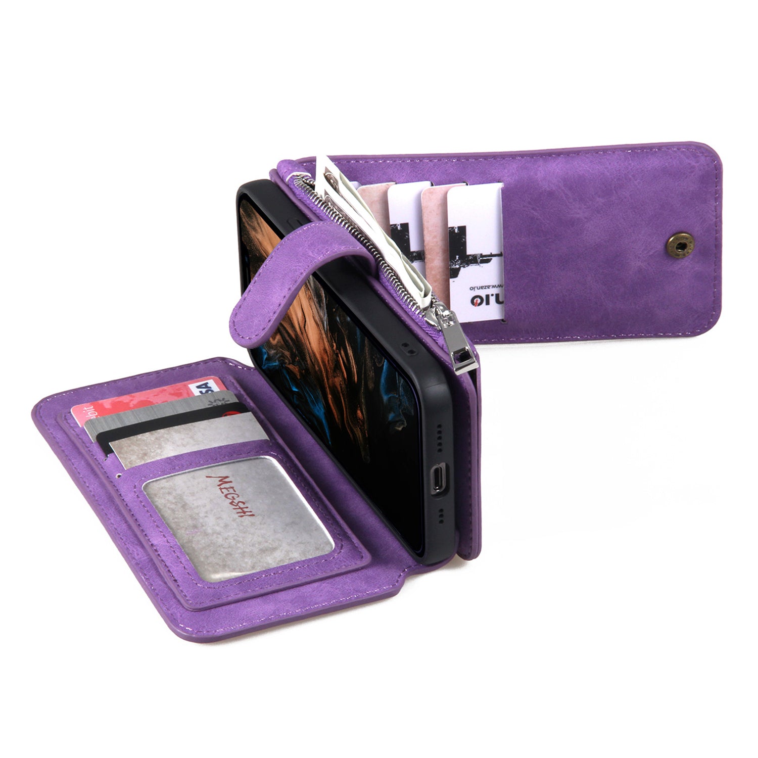 MEGSHI 007 Series TPU PC Case for iPhone 13 Pro 6.1 inch Detachable Leather Cover Wallet Phone Shell