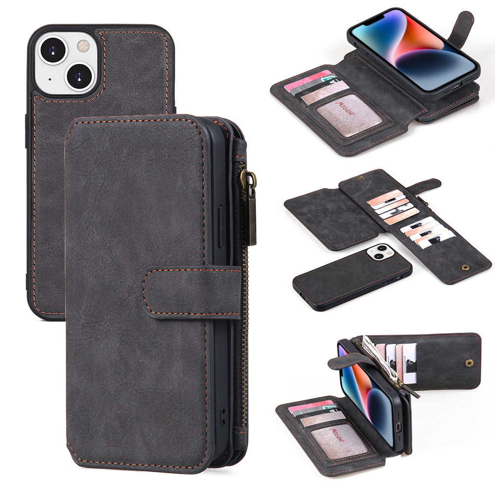 MEGSHI 007 Series for iPhone 14 TPU PC Phone Case Detachable PU Leather Wallet Phone Shell